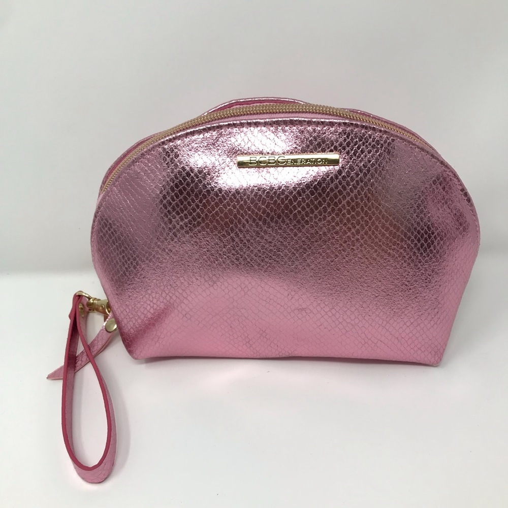 Bcbg Pink Faux Snakeskin Cosmetic Makeup Bag